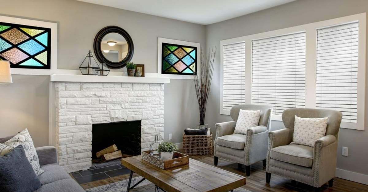 Normandy Blinds in a living room - Unique Perspective Window Coverings in Wilmington, NC